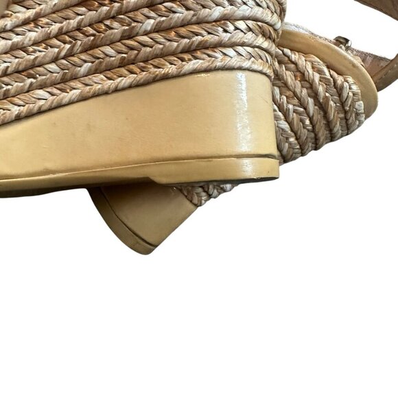 Stuart Weitzman Patent Leather Espadrille Wedge Sandals Heels Size 7 Women's - Picture 8 of 14